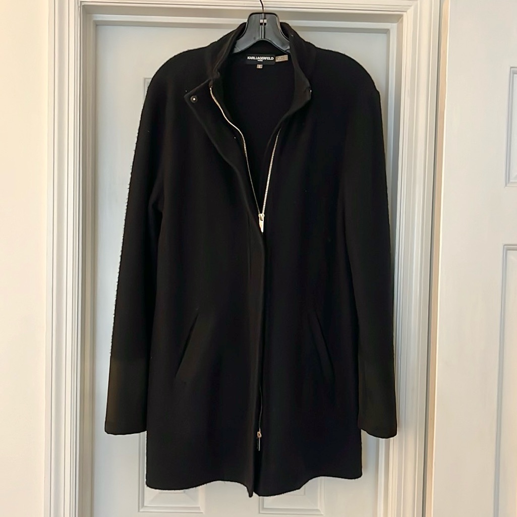 Karl Lagerfeld Wool Pea Coat With Suede Detailing